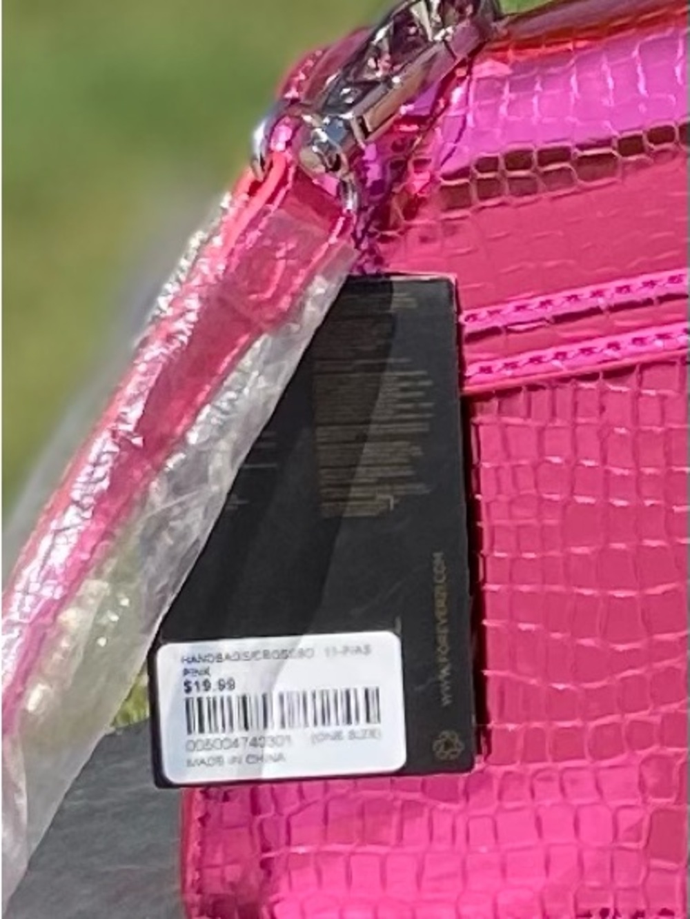 Forever 21 Hot Pink Croc-Embossed Top-Handle Crossbody Bag - Picture 3 of 5